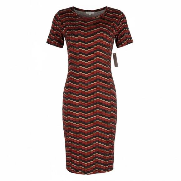 Lularoe Julia Short Sleeve Jersey Dress Knee Length Orange Size S - Picture 2 of 9